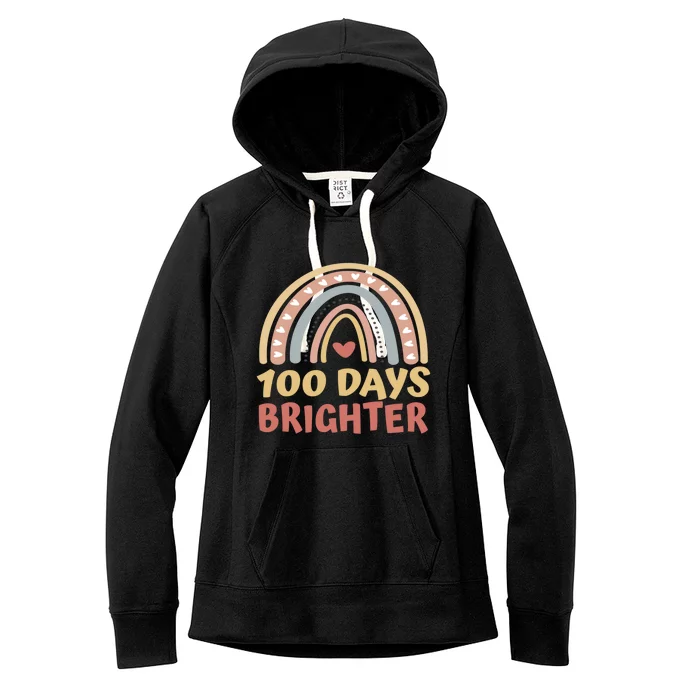 100 Days Brighter 100 Days Of School Boho Rainbow Students Gift Women's Fleece Hoodie