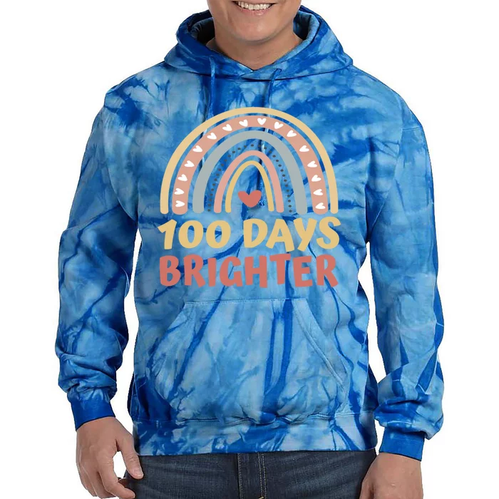 100 Days Brighter 100 Days Of School Boho Rainbow Students Gift Tie Dye Hoodie