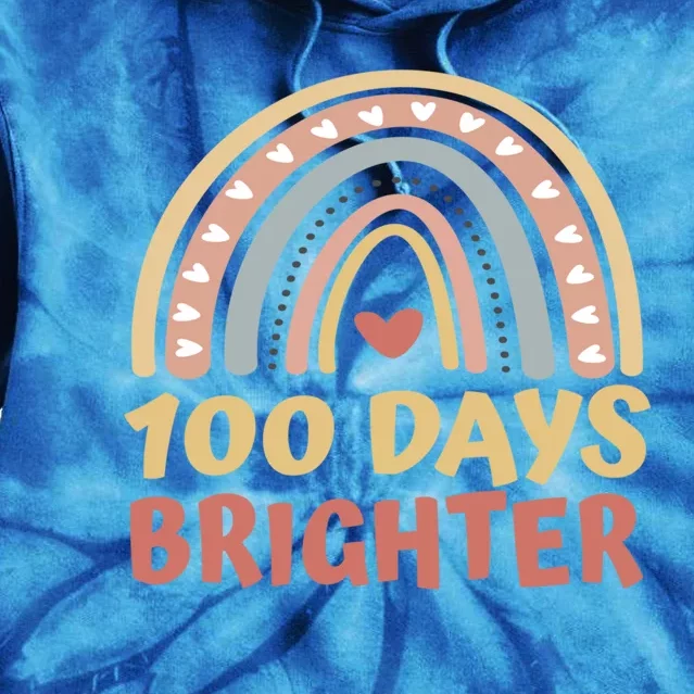 100 Days Brighter 100 Days Of School Boho Rainbow Students Gift Tie Dye Hoodie