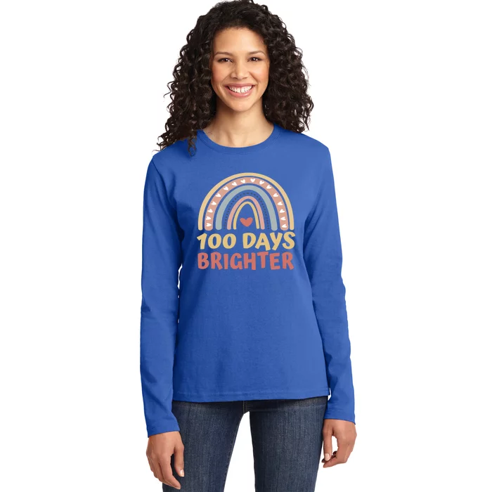 100 Days Brighter 100 Days Of School Boho Rainbow Students Gift Ladies Long Sleeve Shirt