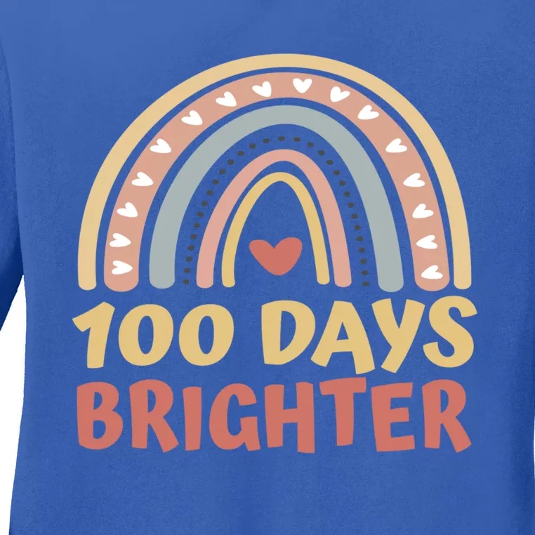 100 Days Brighter 100 Days Of School Boho Rainbow Students Gift Ladies Long Sleeve Shirt