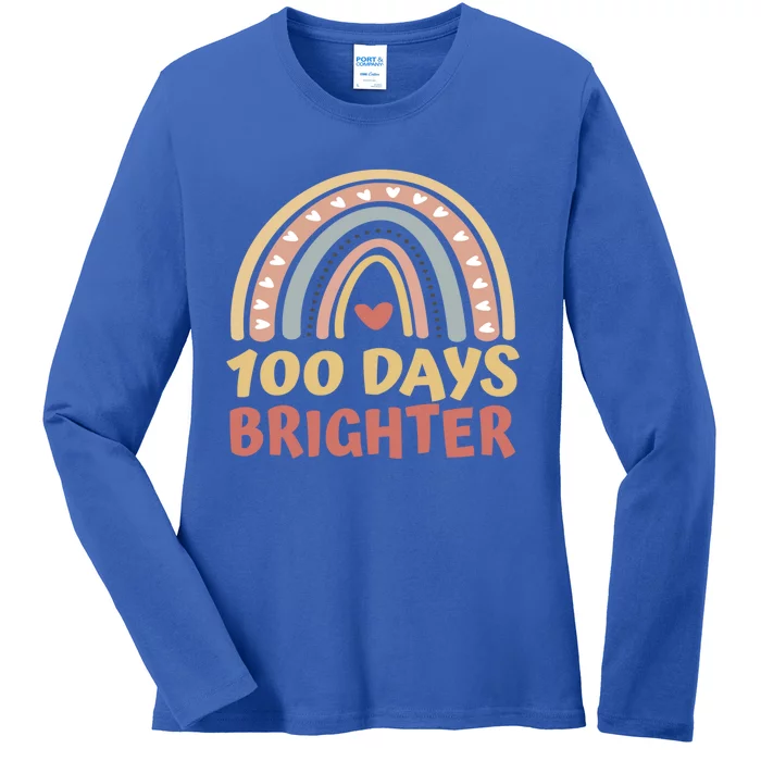 100 Days Brighter 100 Days Of School Boho Rainbow Students Gift Ladies Long Sleeve Shirt