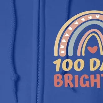 100 Days Brighter 100 Days Of School Boho Rainbow Students Gift Full Zip Hoodie