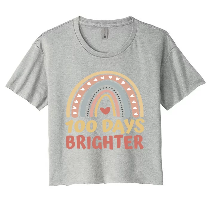 100 Days Brighter 100 Days Of School Boho Rainbow Students Gift Women's Crop Top Tee