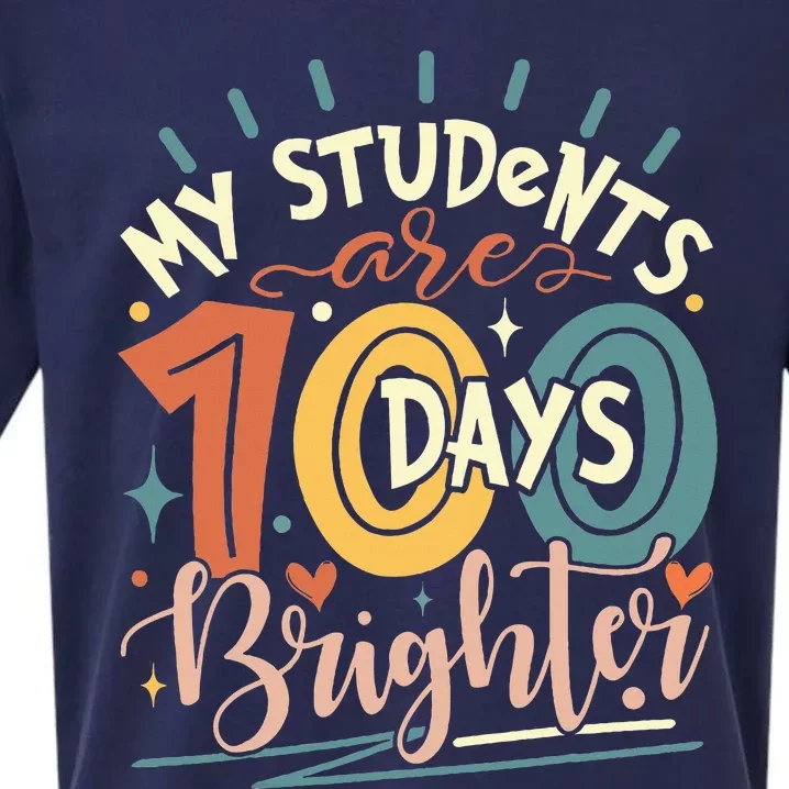 100 Days Brighter Teacher 100th Day Of School Teachers Squad Sueded Cloud Jersey T-Shirt