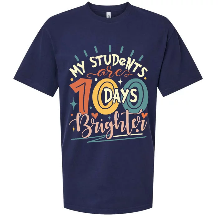 100 Days Brighter Teacher 100th Day Of School Teachers Squad Sueded Cloud Jersey T-Shirt