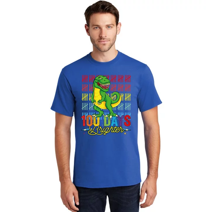 100 Days Brighter Dinosaur For Teachers And Students Great Gift Tall T-Shirt