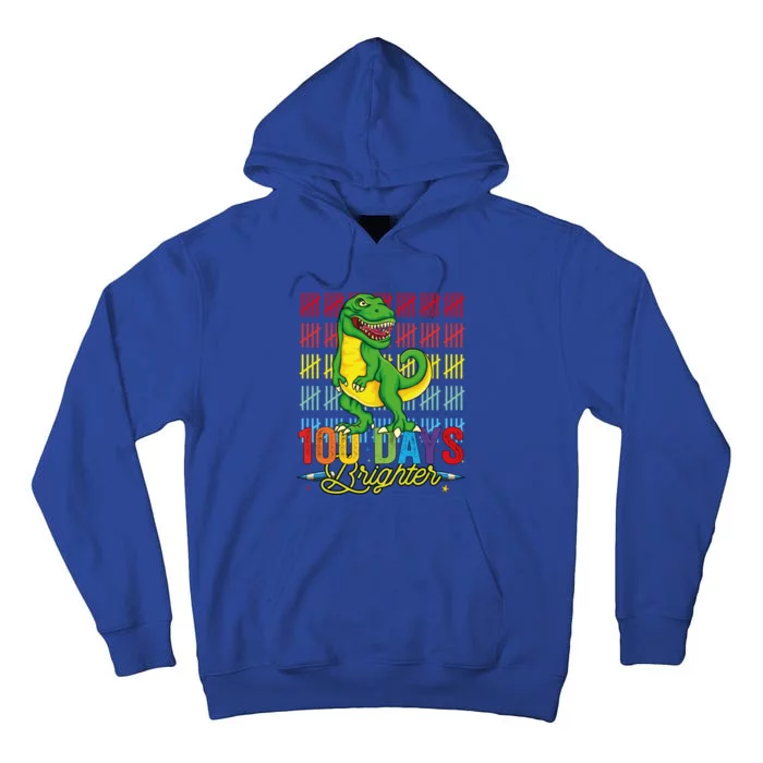 100 Days Brighter Dinosaur For Teachers And Students Great Gift Tall Hoodie