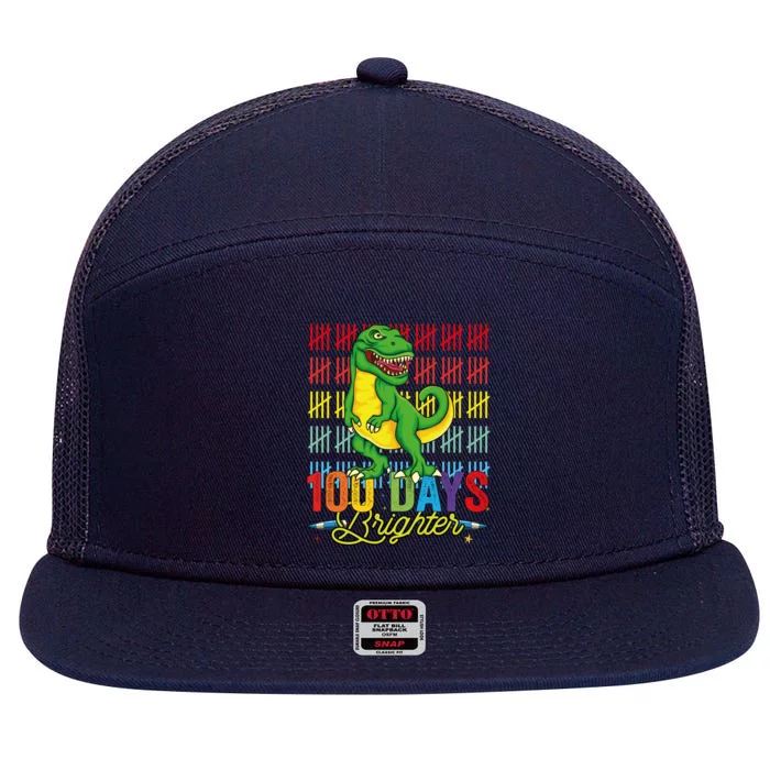 100 Days Brighter Dinosaur For Teachers And Students Great Gift 7 Panel Mesh Trucker Snapback Hat