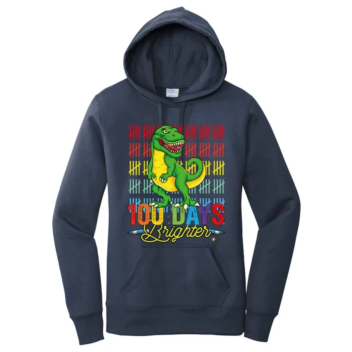 100 Days Brighter Dinosaur For Teachers And Students Great Gift Women's Pullover Hoodie