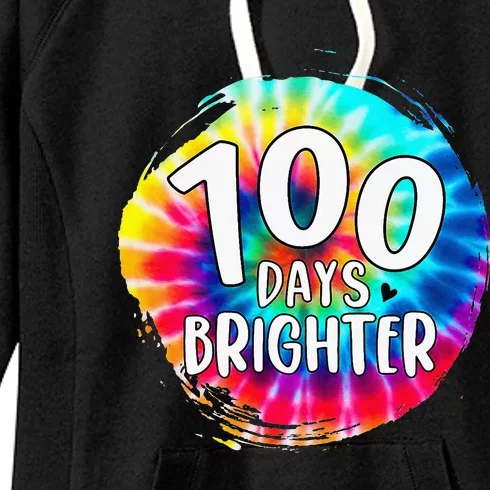 100 Days Brighter 100 Days Of School Tie Dye Teacher Student Women's Fleece Hoodie