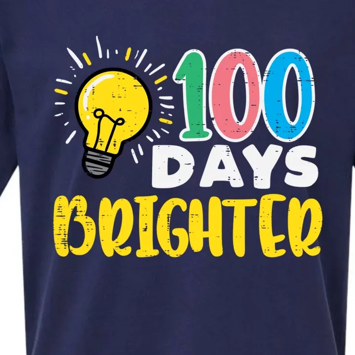 100 Days Brighter Light Bulb 100th Day School Smarter Gift Sueded Cloud Jersey T-Shirt