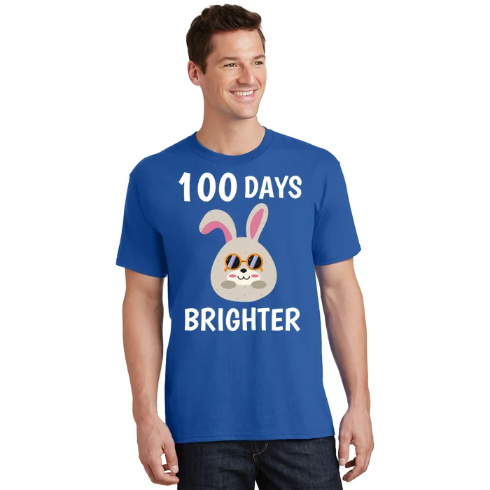 100 Days Brighter Of Schoolgift Bunny Rabbit With Sunglasses Great Gift T-Shirt