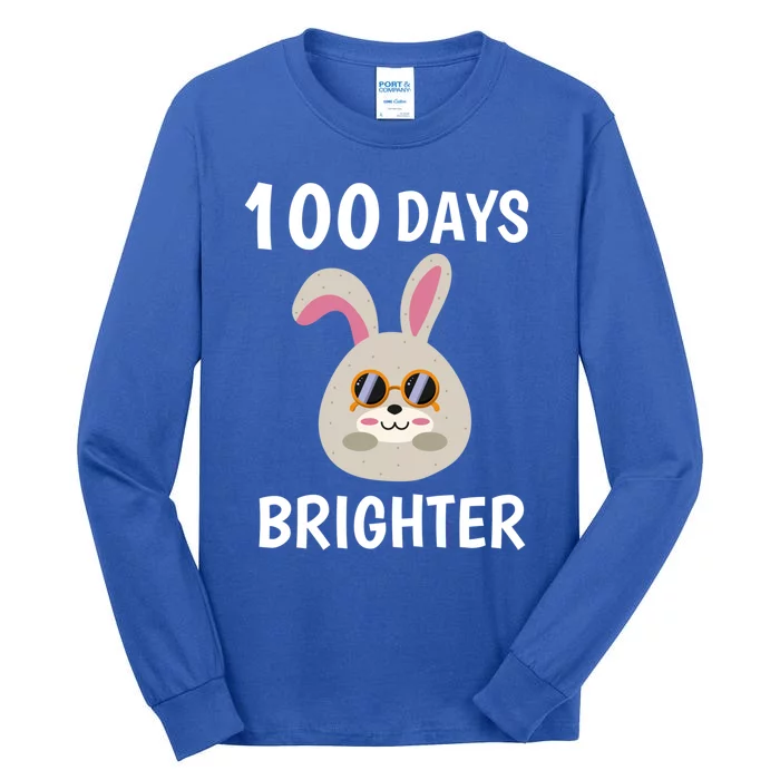 100 Days Brighter Of Schoolgift Bunny Rabbit With Sunglasses Great Gift Tall Long Sleeve T-Shirt