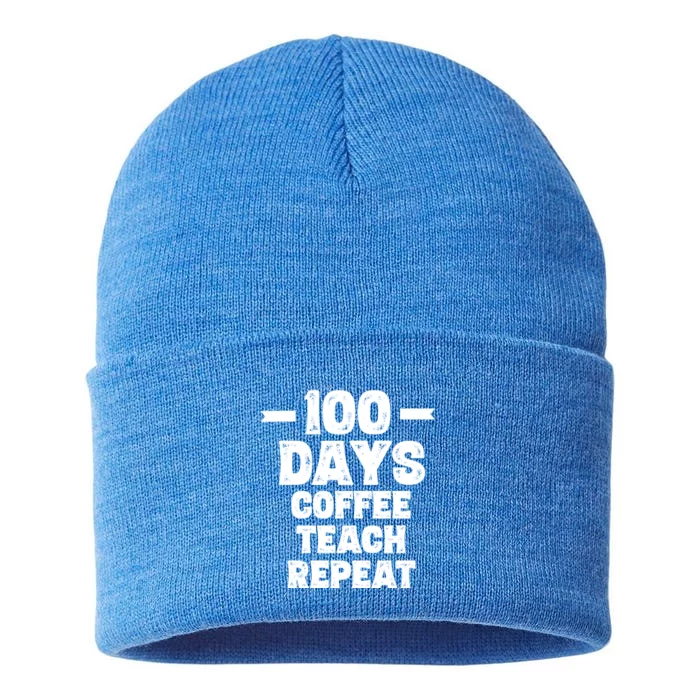 100 Days Coffee Teach Repeat School Funny Gift Teacher Gift Idea Gift Sustainable Knit Beanie