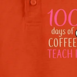 100 Days Coffee Teach Repeat Teacher School Gift Dry Zone Grid Performance Polo