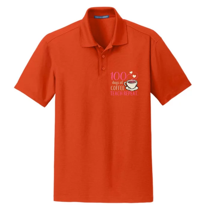 100 Days Coffee Teach Repeat Teacher School Gift Dry Zone Grid Performance Polo