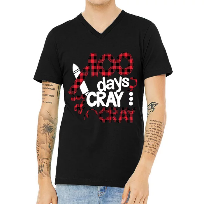 100 Days Cray Cray 100th Days School V-Neck T-Shirt