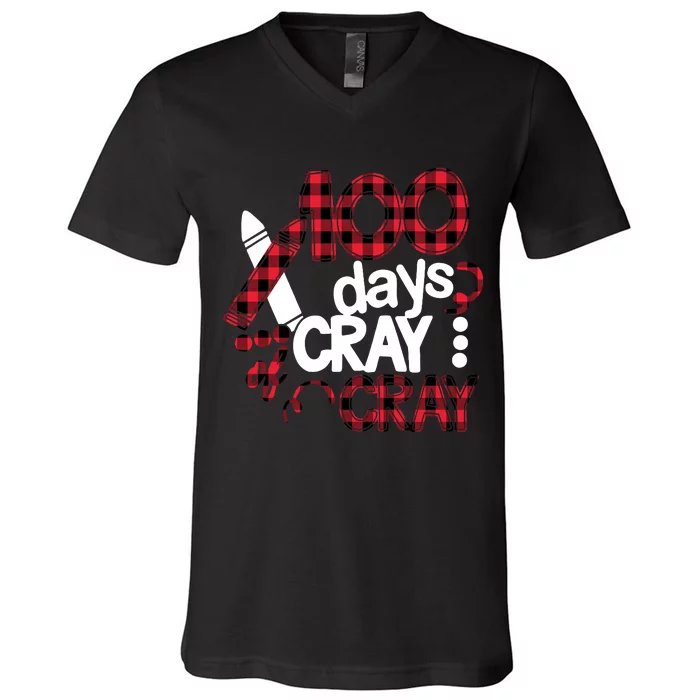 100 Days Cray Cray 100th Days School V-Neck T-Shirt