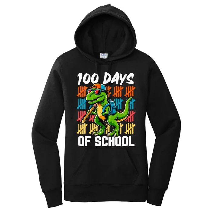 100 Days Dinosaur Trex 100th Day Of School Women's Pullover Hoodie