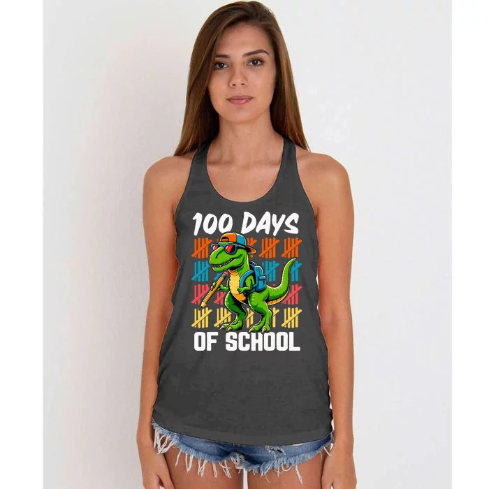 100 Days Dinosaur Trex 100th Day Of School Women's Knotted Racerback Tank