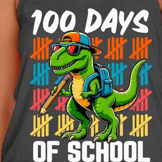 100 Days Dinosaur Trex 100th Day Of School Women's Knotted Racerback Tank