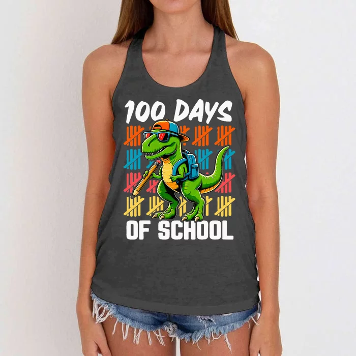 100 Days Dinosaur Trex 100th Day Of School Women's Knotted Racerback Tank