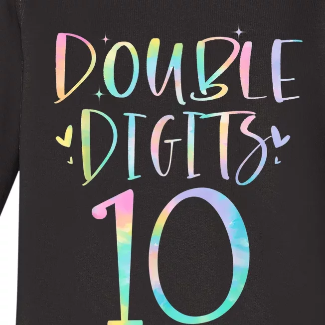 10 Double Digits 10 Year Old 10th Birthday Girl Tie Dye Baby Long Sleeve Bodysuit