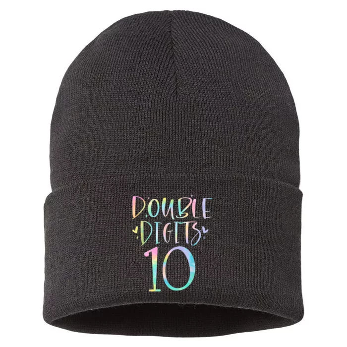 10 Double Digits 10 Year Old 10th Birthday Girl Tie Dye Sustainable Knit Beanie