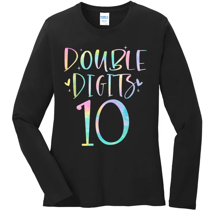 10 Double Digits 10 Year Old 10th Birthday Girl Tie Dye Ladies Long Sleeve Shirt