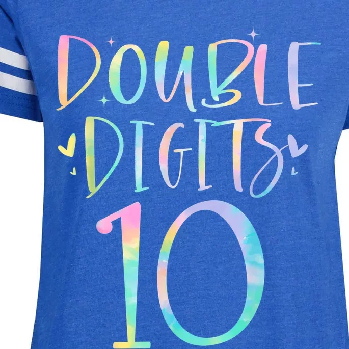 10 Double Digits 10 Year Old 10th Birthday Girl Tie Dye Enza Ladies Jersey Football T-Shirt