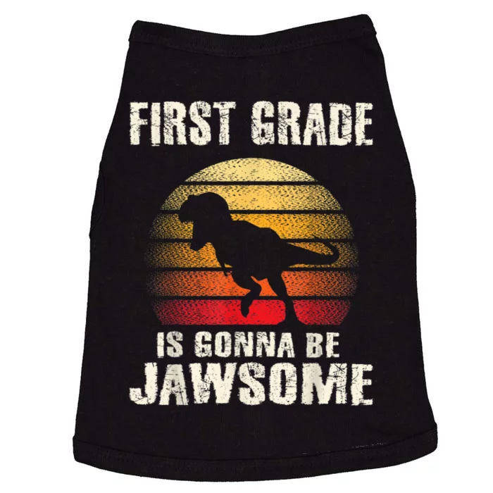 1st Day First Grade Back To School Jawsome Dinosaur Boy Doggie Tank