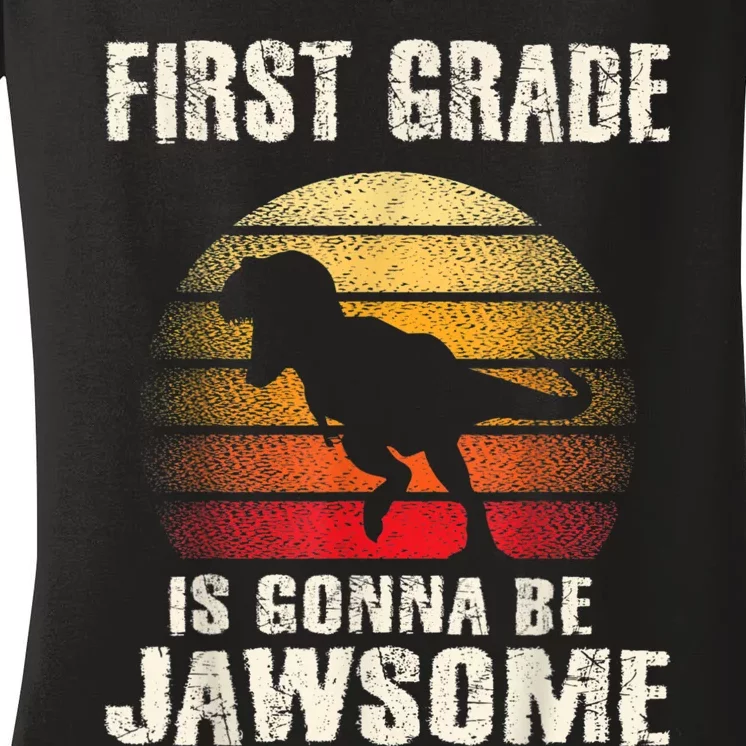 1st Day First Grade Back To School Jawsome Dinosaur Boy Women's V-Neck T-Shirt