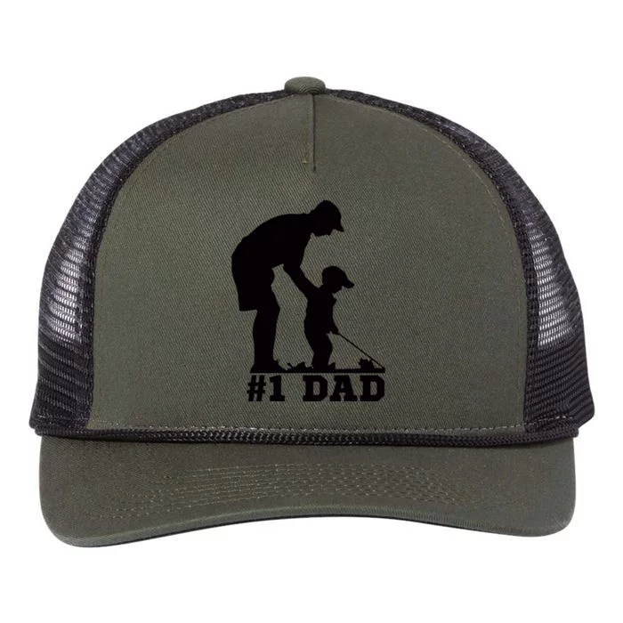 #1 Dad Golfing Golf Fathers Day Father Son Tee Retro Rope Trucker Hat Cap