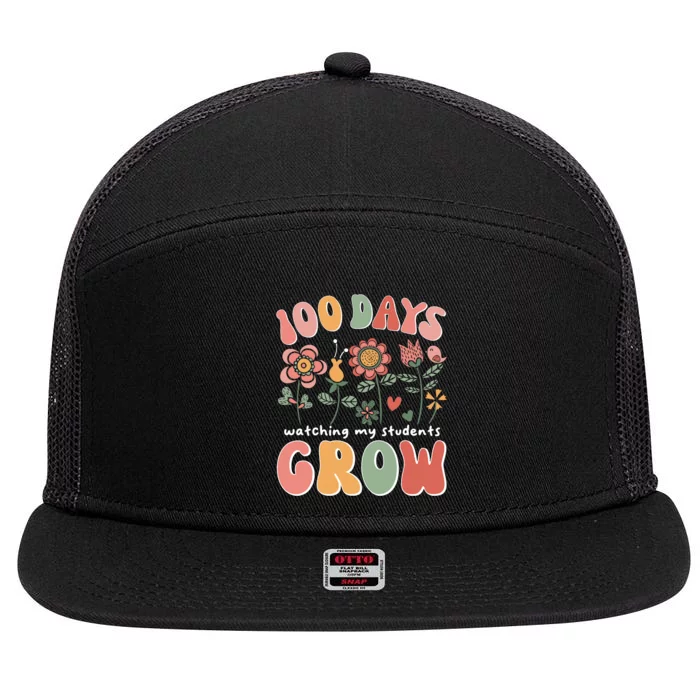 100 Days Growing Boho Flowers Teacher 100th Day Of School 7 Panel Mesh Trucker Snapback Hat