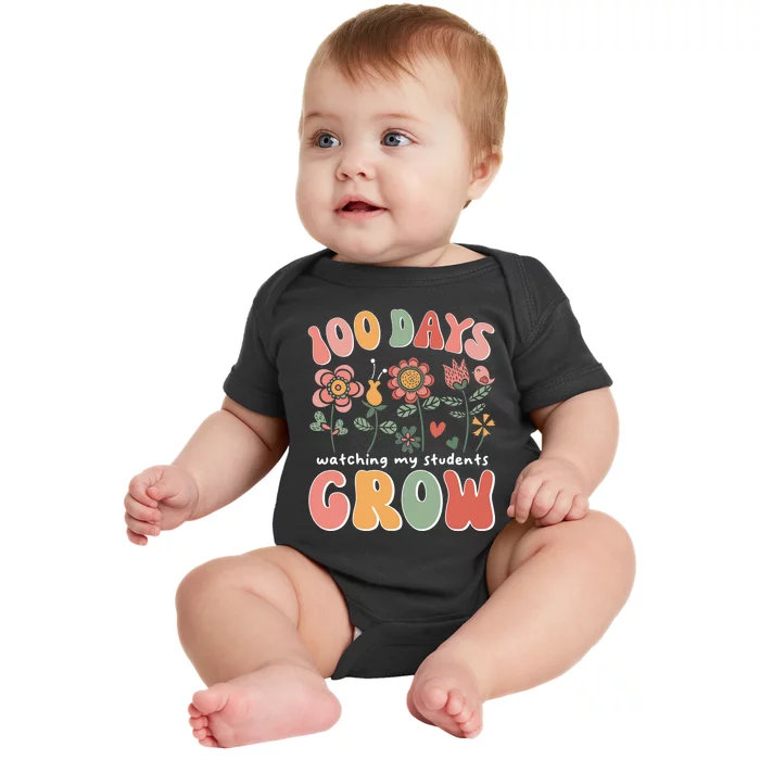 100 Days Growing Boho Flowers Teacher 100th Day Of School Baby Bodysuit