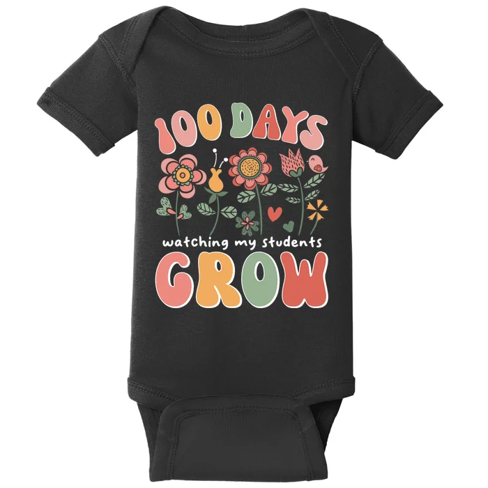 100 Days Growing Boho Flowers Teacher 100th Day Of School Baby Bodysuit