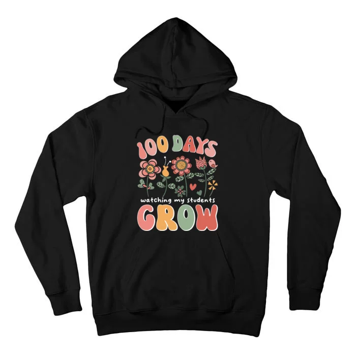 100 Days Growing Boho Flowers Teacher 100th Day Of School Tall Hoodie