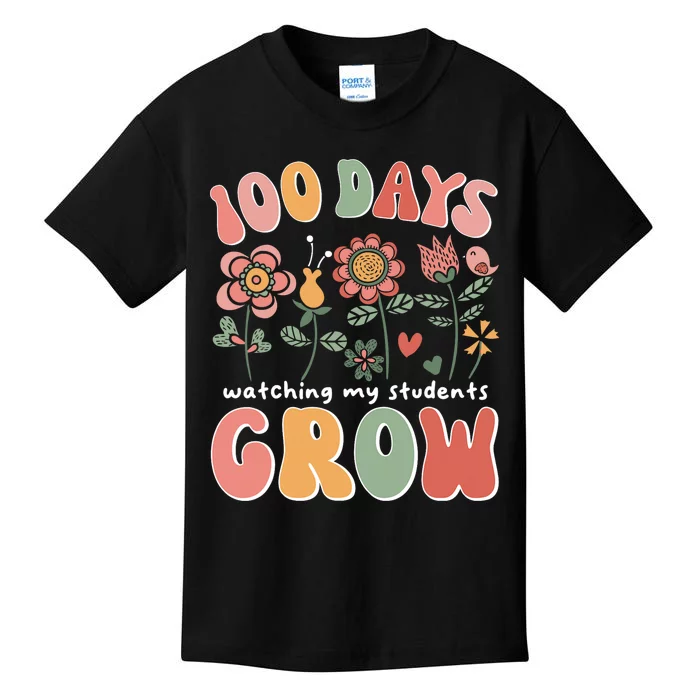 100 Days Growing Boho Flowers Teacher 100th Day Of School Kids T-Shirt