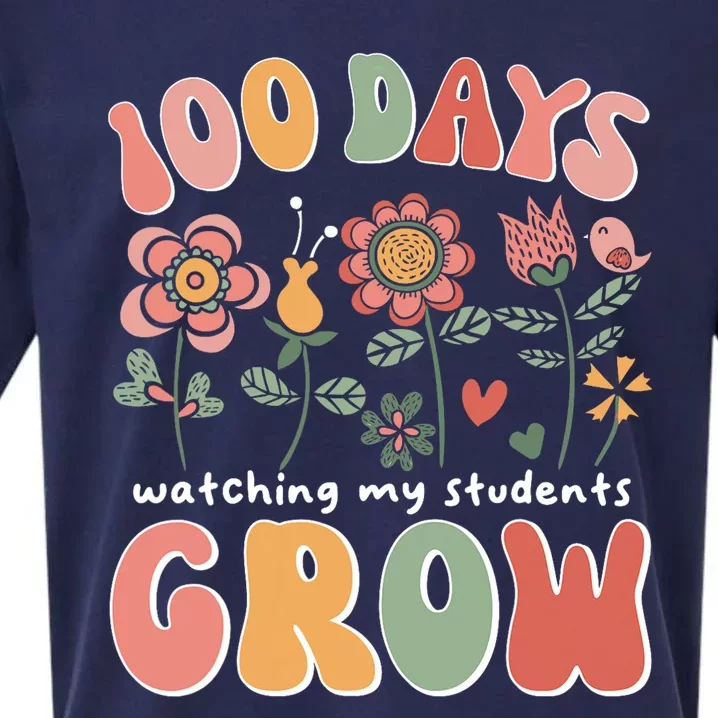 100 Days Growing Boho Flowers Teacher 100th Day Of School Sueded Cloud Jersey T-Shirt