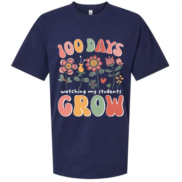 100 Days Growing Boho Flowers Teacher 100th Day Of School Sueded Cloud Jersey T-Shirt