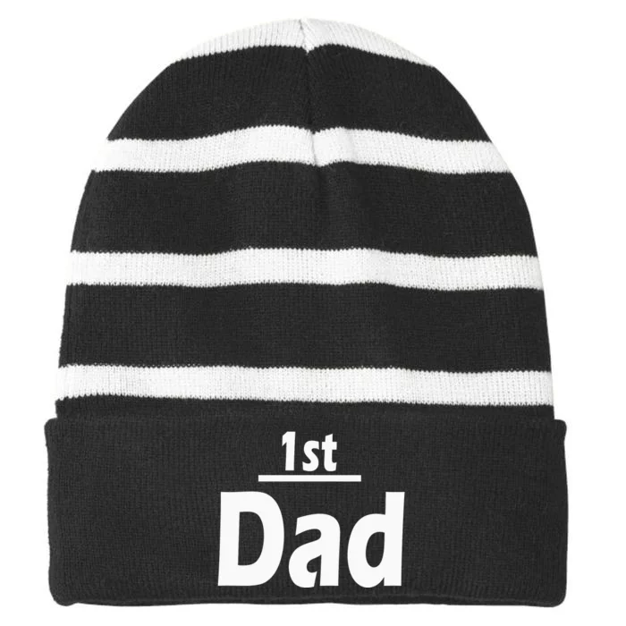 1st Dad Gift Father Funny Striped Beanie with Solid Band