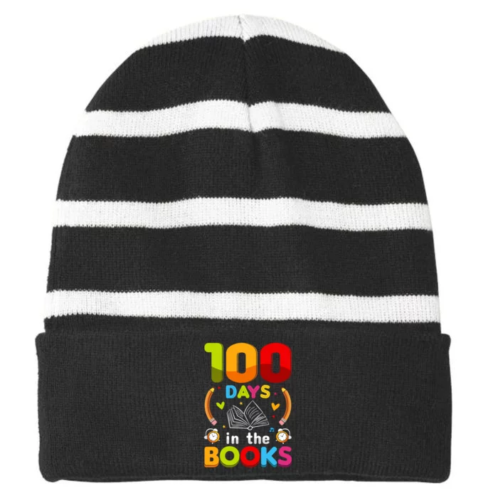 100 Days In The Books Love Book Teacher 100th Days Of School Striped Beanie with Solid Band