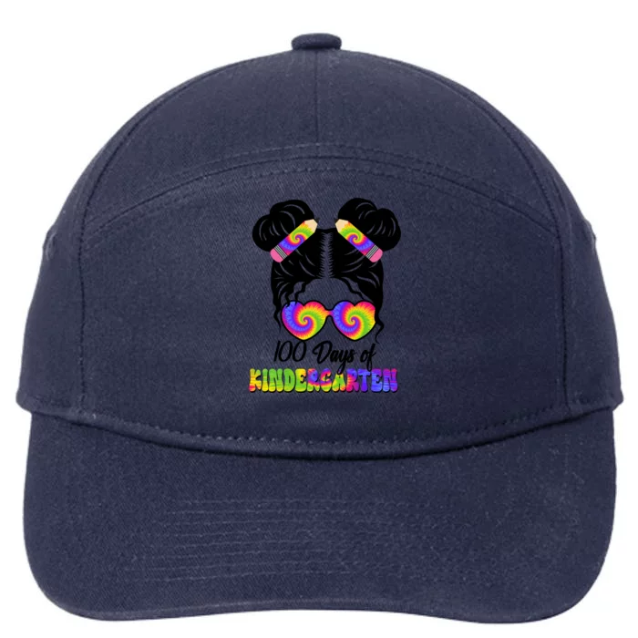 100 Day Kindergarten Messy Bun 100 Day Being Smarter Tie Dye Great Gift 7-Panel Snapback Hat