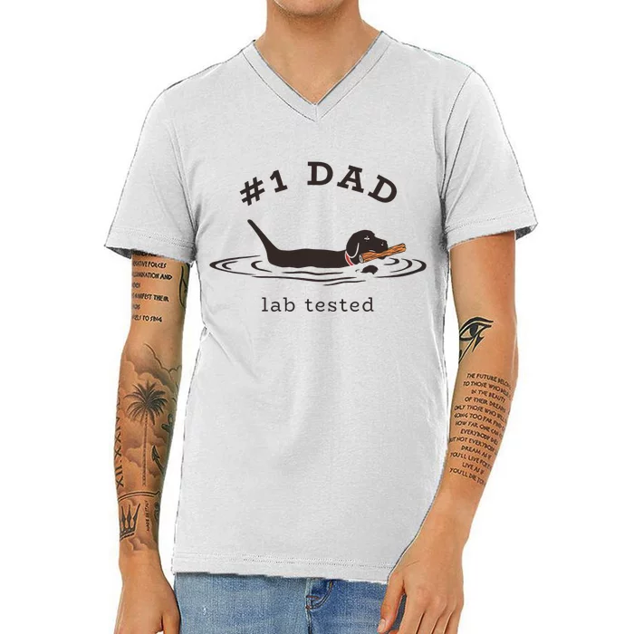 1 Dad Lab Tested Pun Labrador Retriever Dog Owner V-Neck T-Shirt