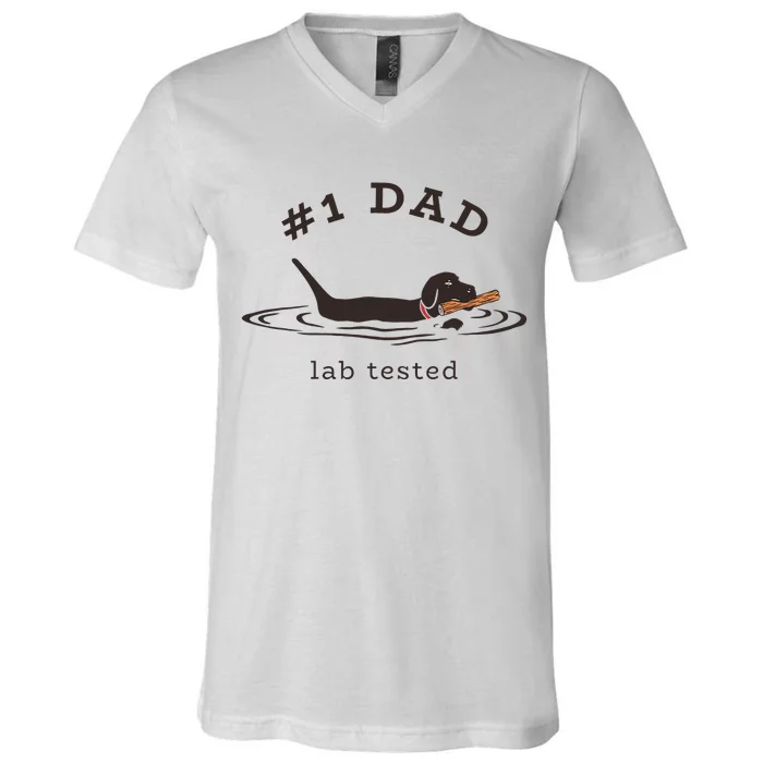 1 Dad Lab Tested Pun Labrador Retriever Dog Owner V-Neck T-Shirt