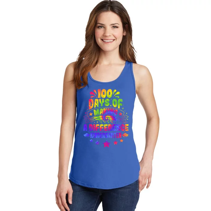 100 Days Making A Difference Kindergarten 100 Days Of School Funny Gift Ladies Essential Tank