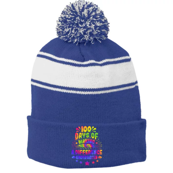 100 Days Making A Difference Kindergarten 100 Days Of School Funny Gift Stripe Pom Pom Beanie