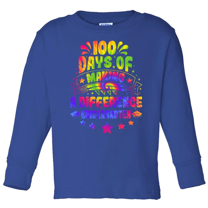 100 Days Making A Difference Kindergarten 100 Days Of School Funny Gift Toddler Long Sleeve Shirt