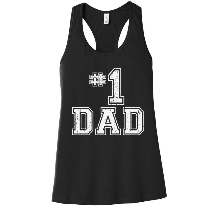 1 Dad Number One Father's Day Vintage Style Women's Racerback Tank